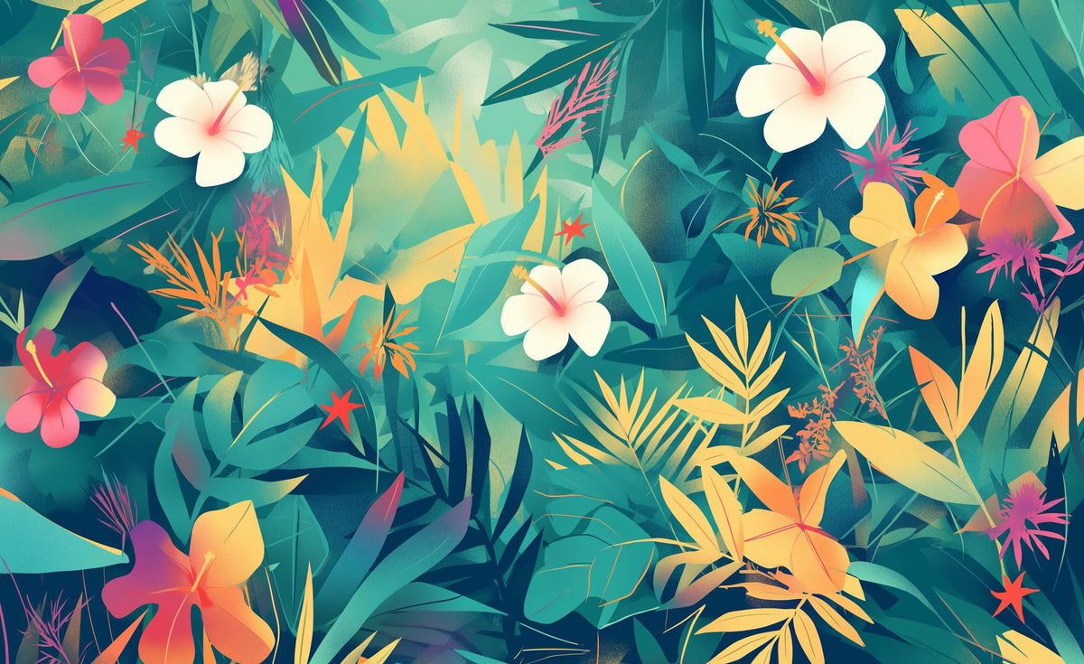 Papier peint feuillage tropical multicolore