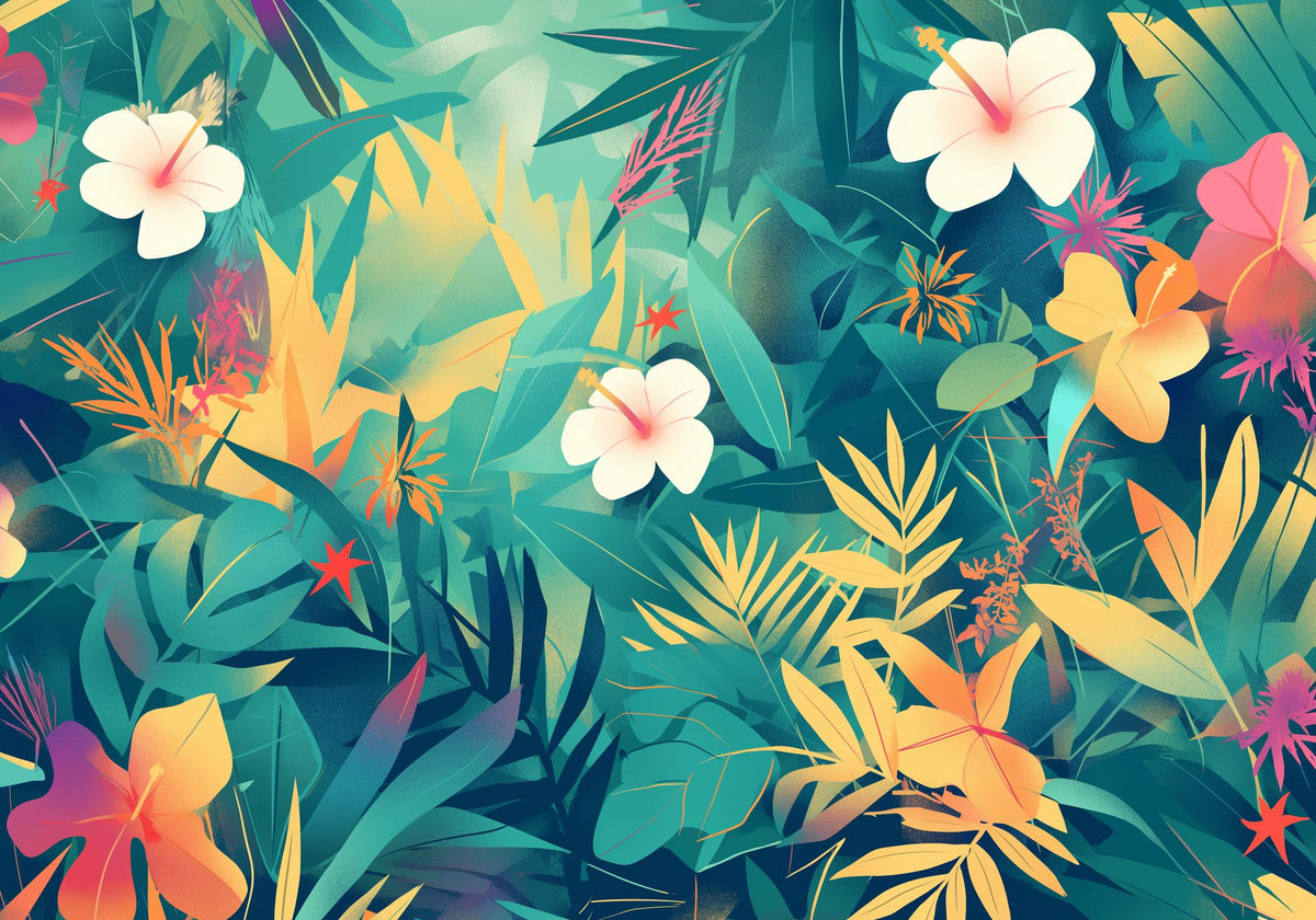 Papier peint feuillage tropical multicolore