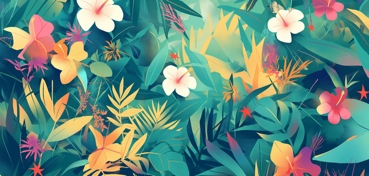 Papier peint feuillage tropical multicolore