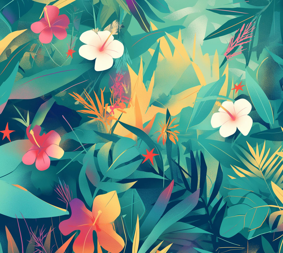 Papier peint feuillage tropical multicolore