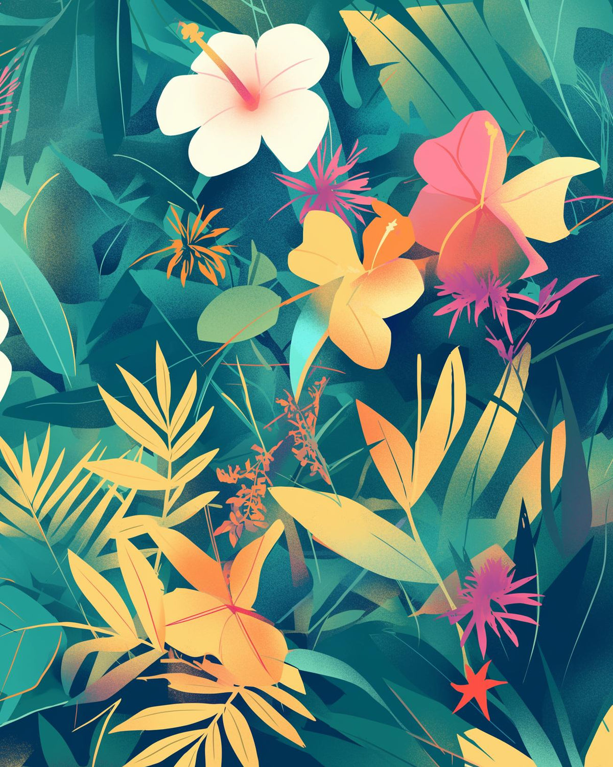 Papier peint feuillage tropical multicolore