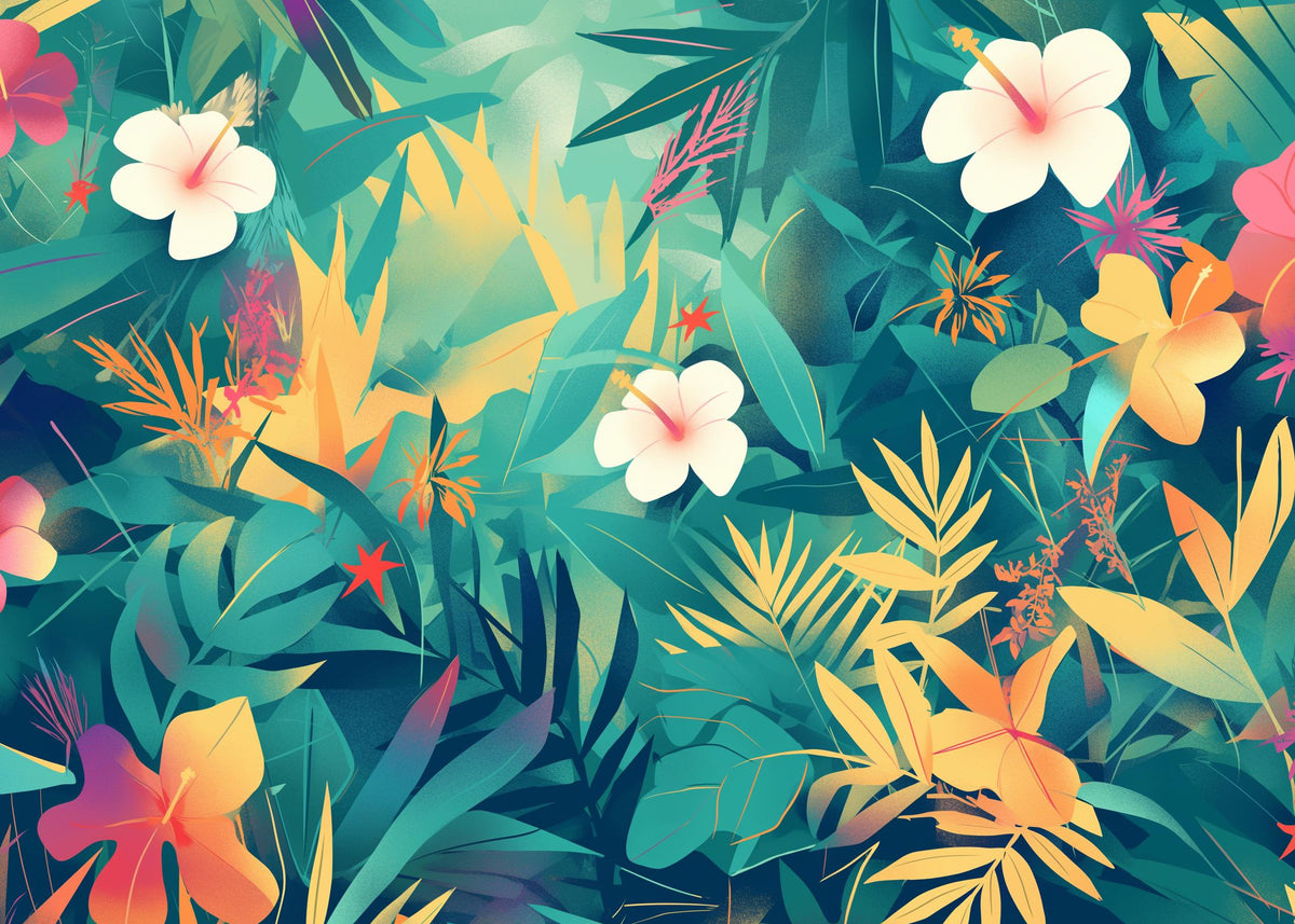 Papier peint feuillage tropical multicolore