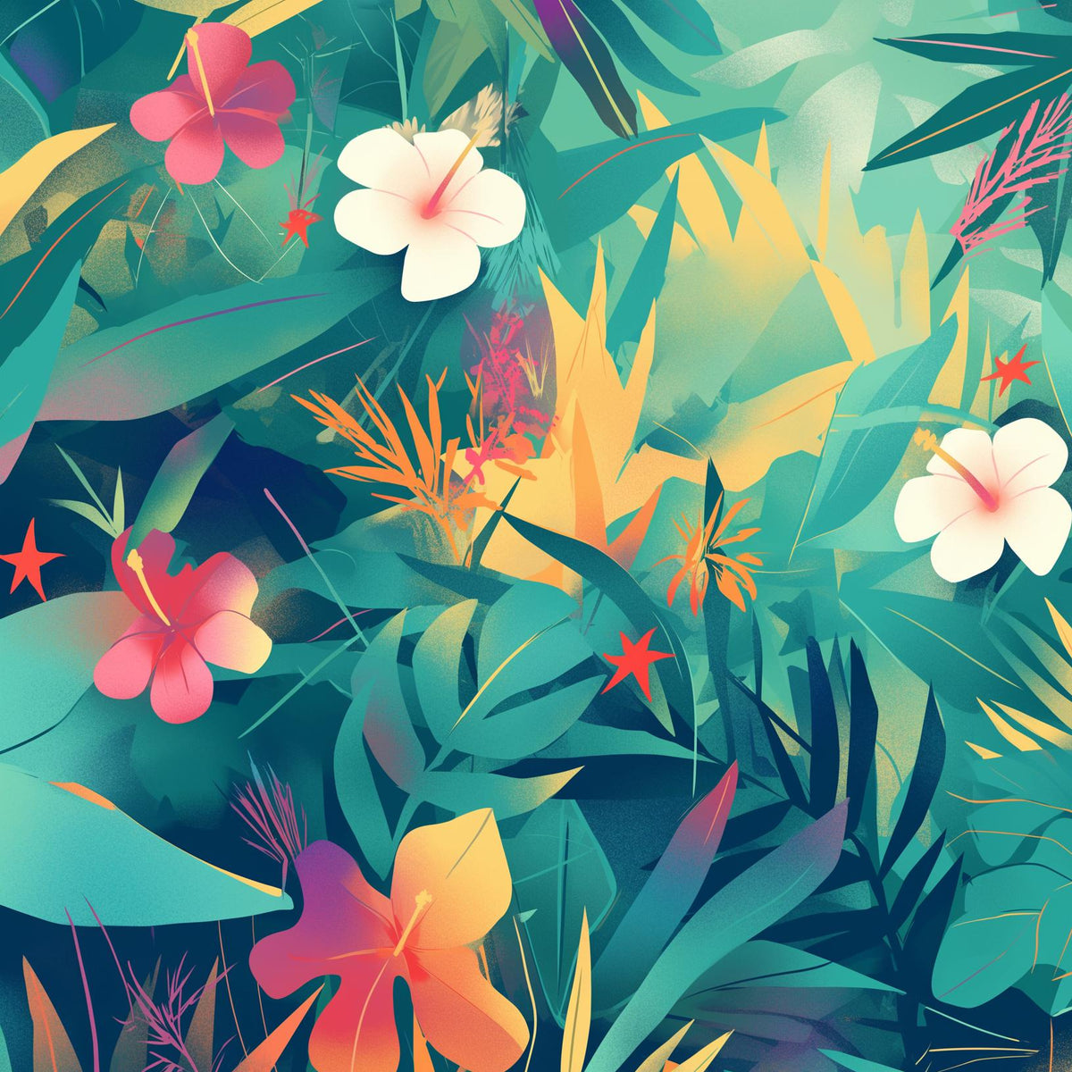Papier peint feuillage tropical multicolore