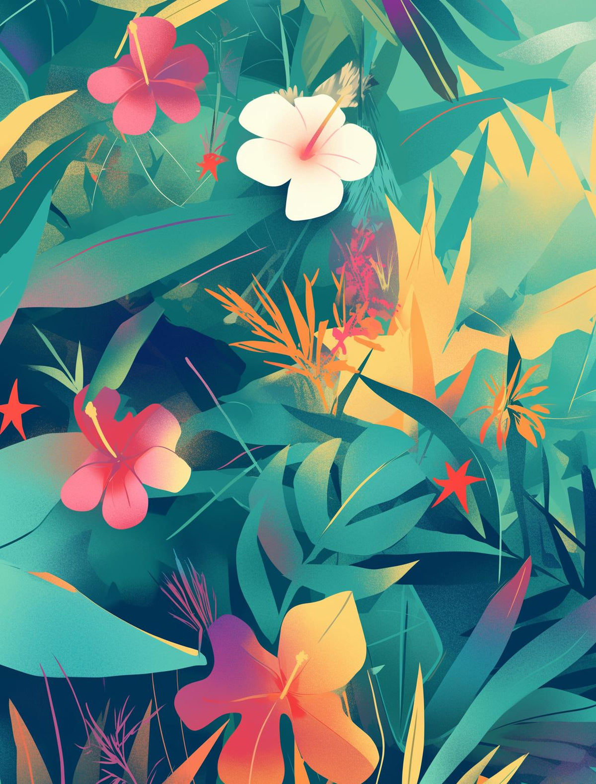 Papier peint feuillage tropical multicolore