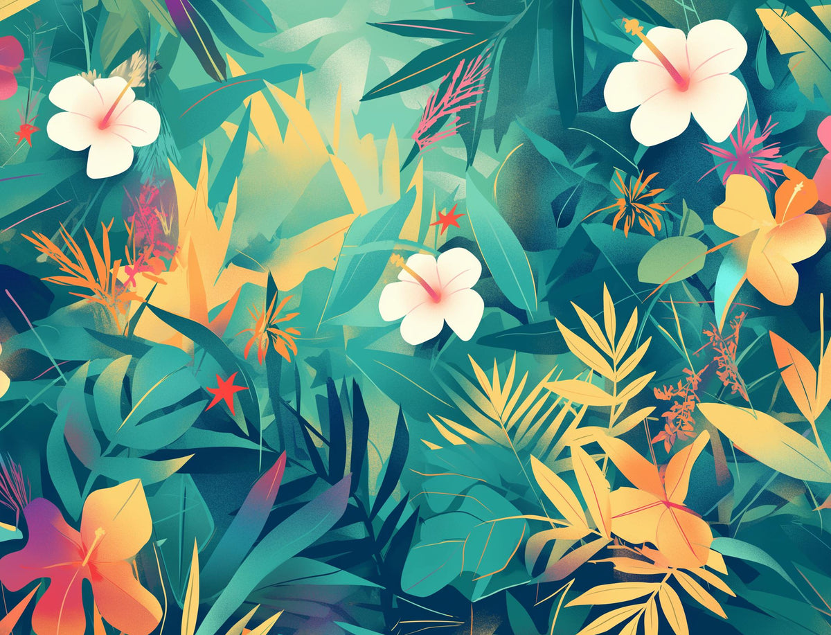Papier peint feuillage tropical multicolore