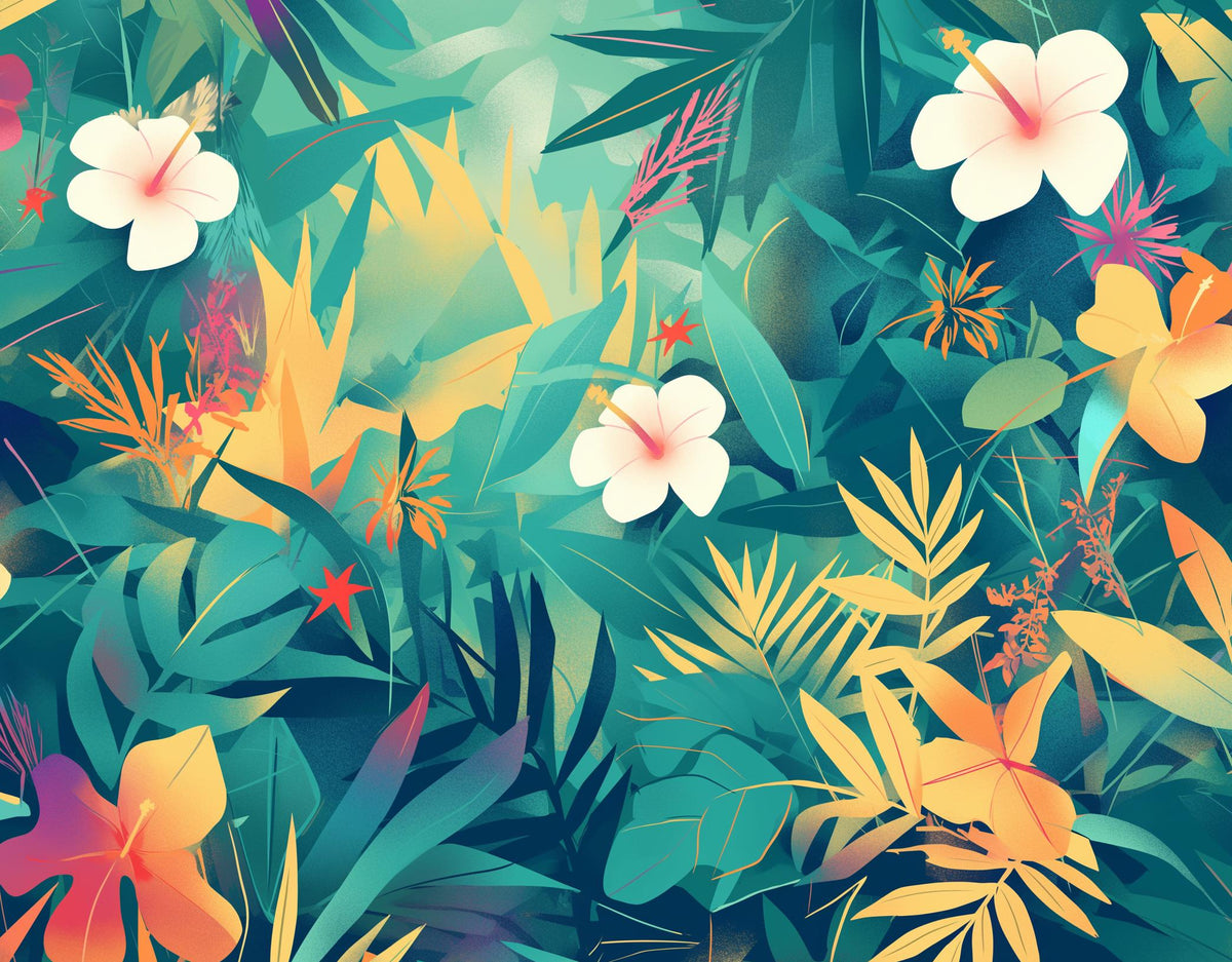 Papier peint feuillage tropical multicolore