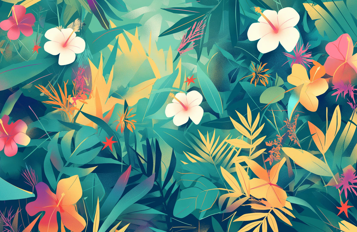 Papier peint feuillage tropical multicolore