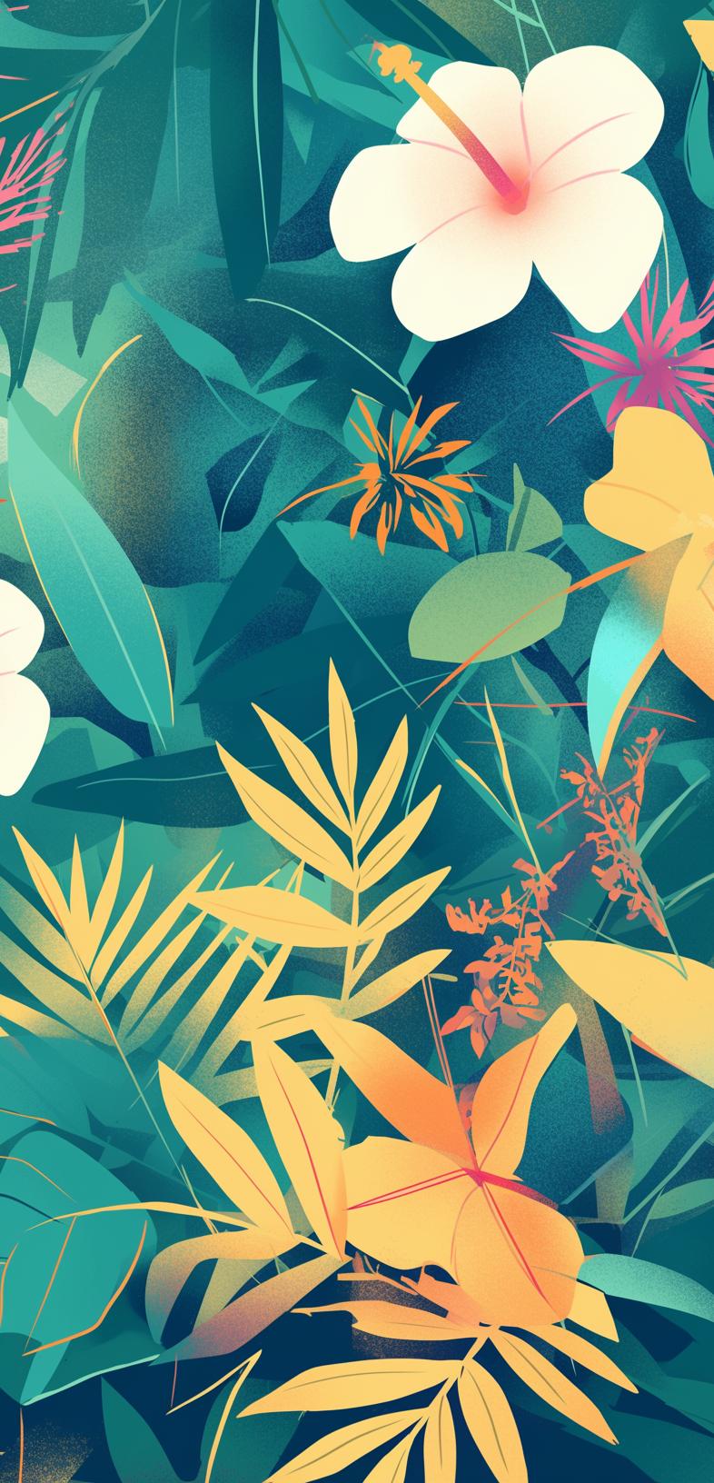 Papier peint feuillage tropical multicolore