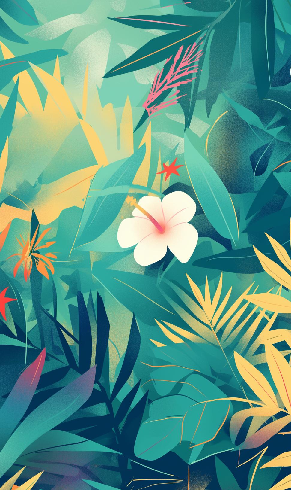 Papier peint feuillage tropical multicolore