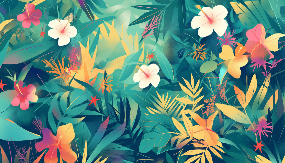 Papier peint feuillage tropical multicolore