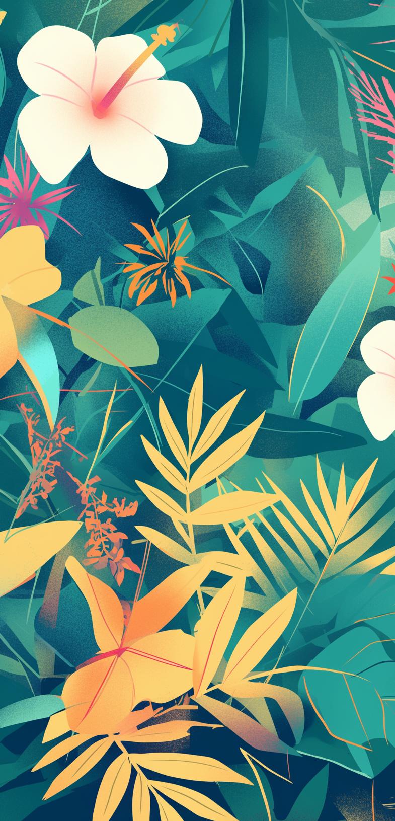 Papier peint feuillage tropical multicolore