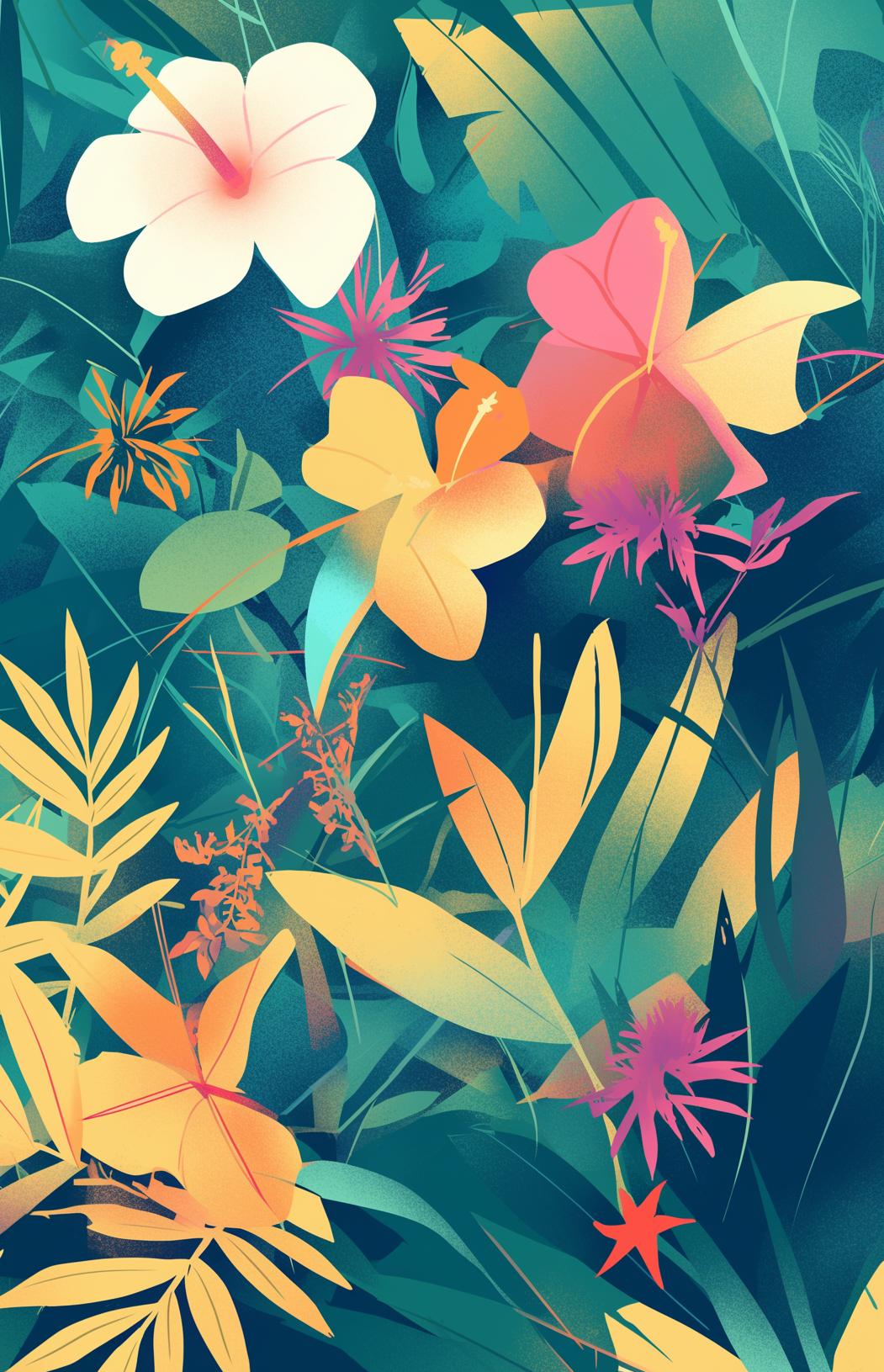 Papier peint feuillage tropical multicolore