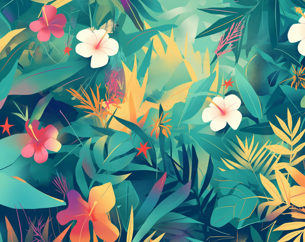 Papier peint feuillage tropical multicolore