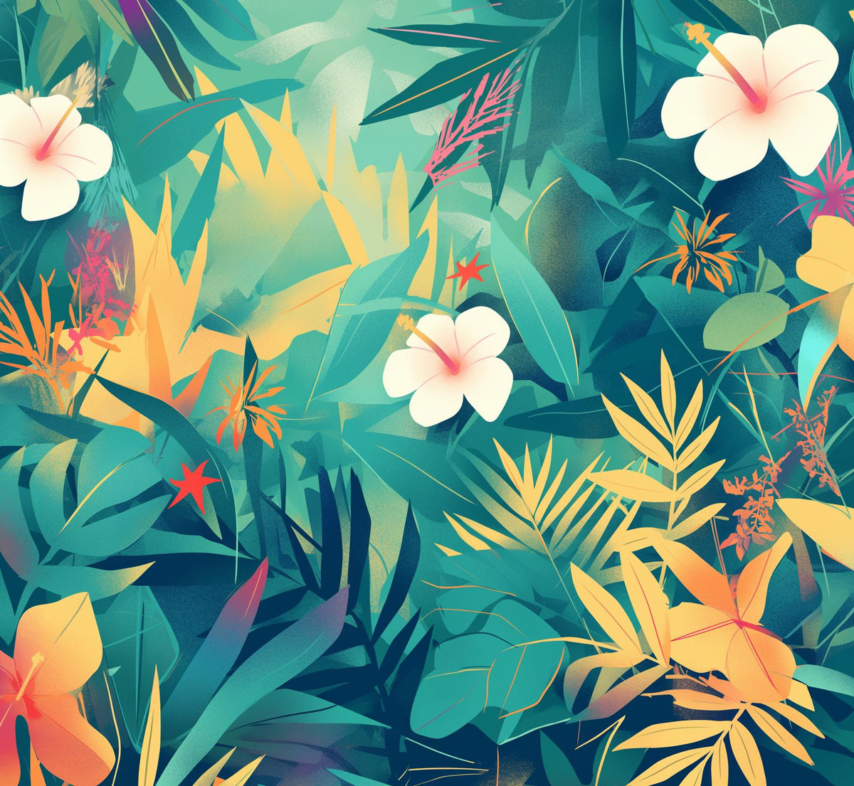 Papier peint feuillage tropical multicolore