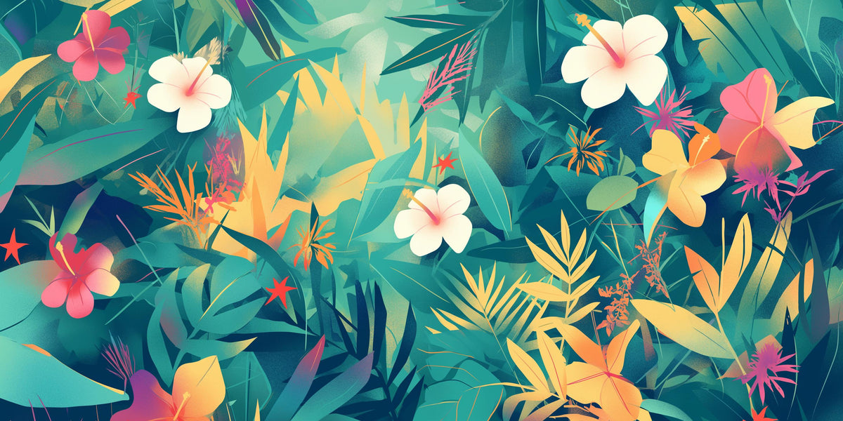 Papier peint feuillage tropical multicolore