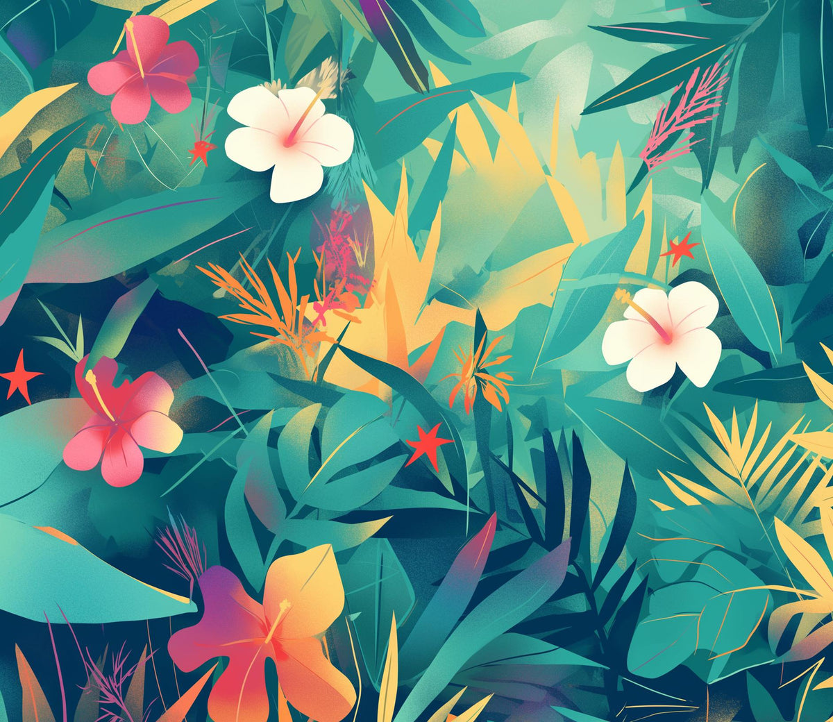 Papier peint feuillage tropical multicolore