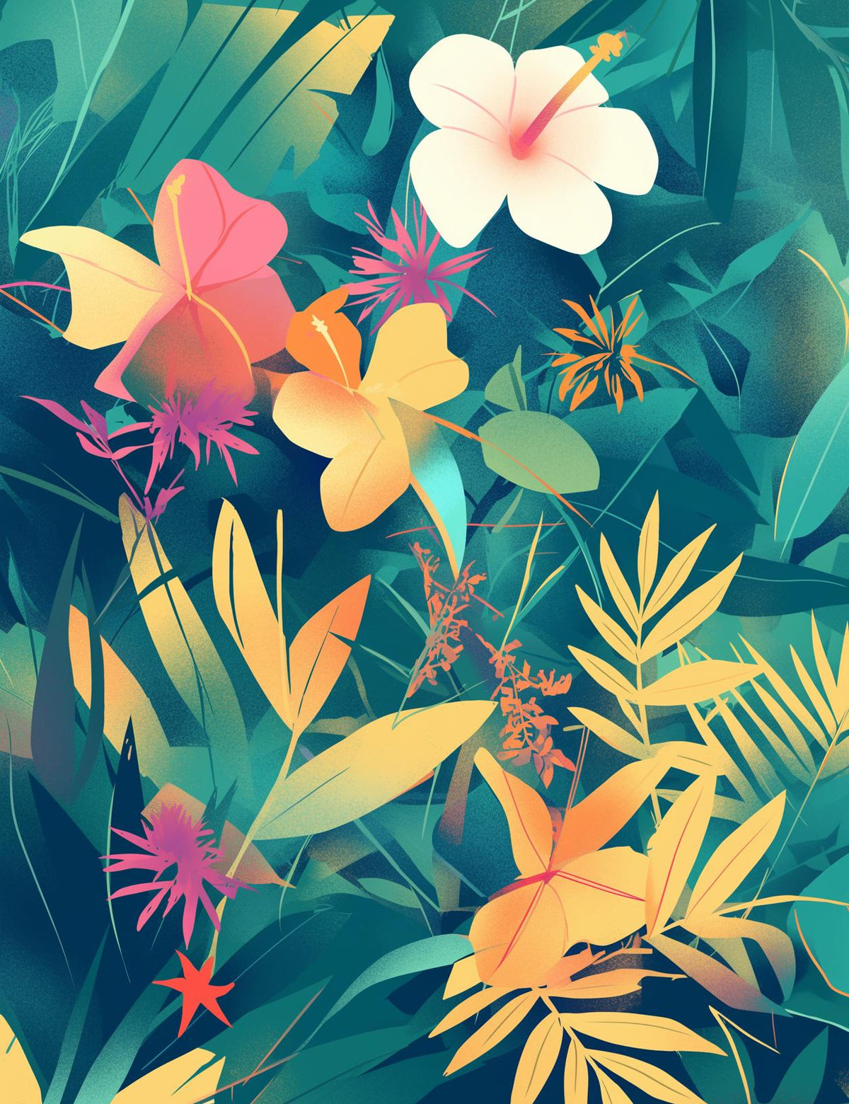 Papier peint feuillage tropical multicolore