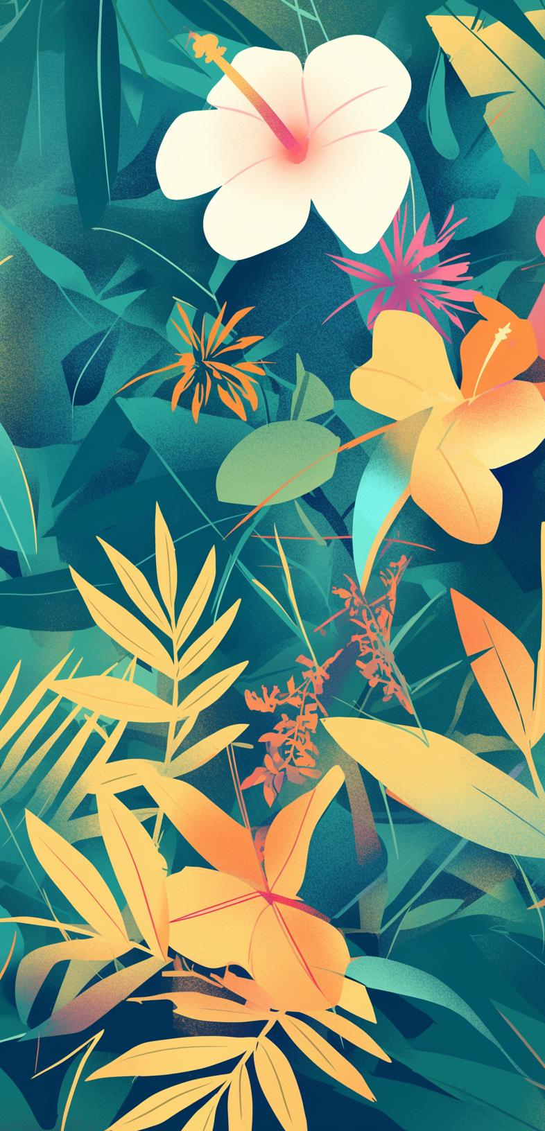 Papier peint feuillage tropical multicolore