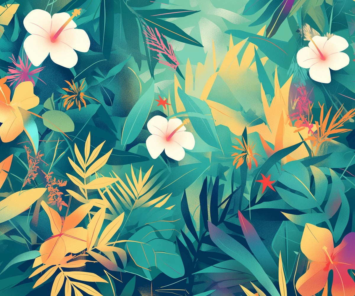 Papier peint feuillage tropical multicolore
