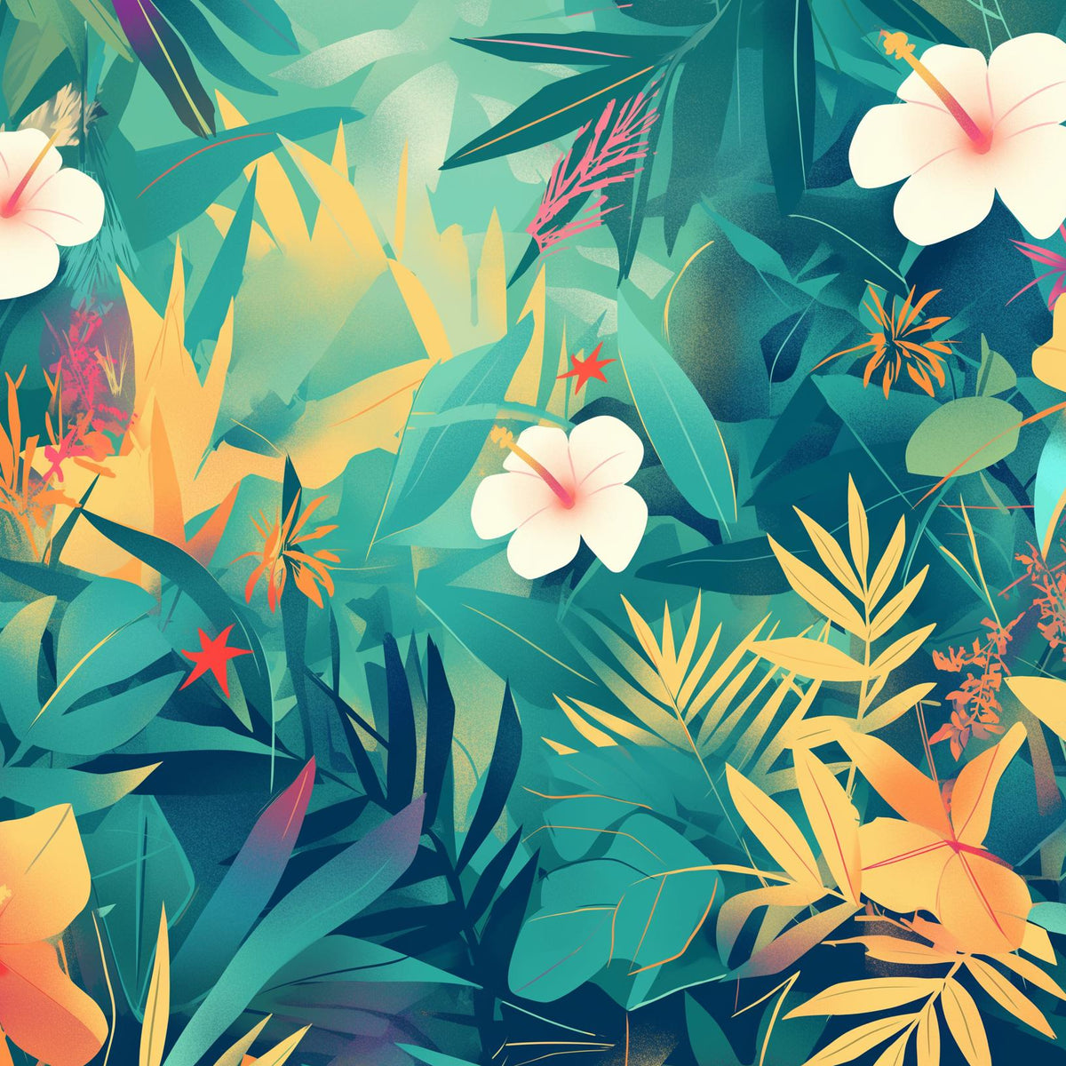 Papier peint feuillage tropical multicolore