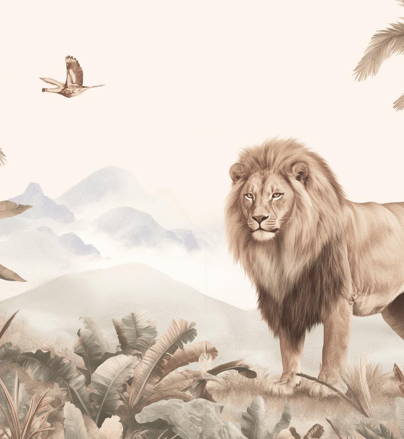 Papier peint lion jungle tropicale