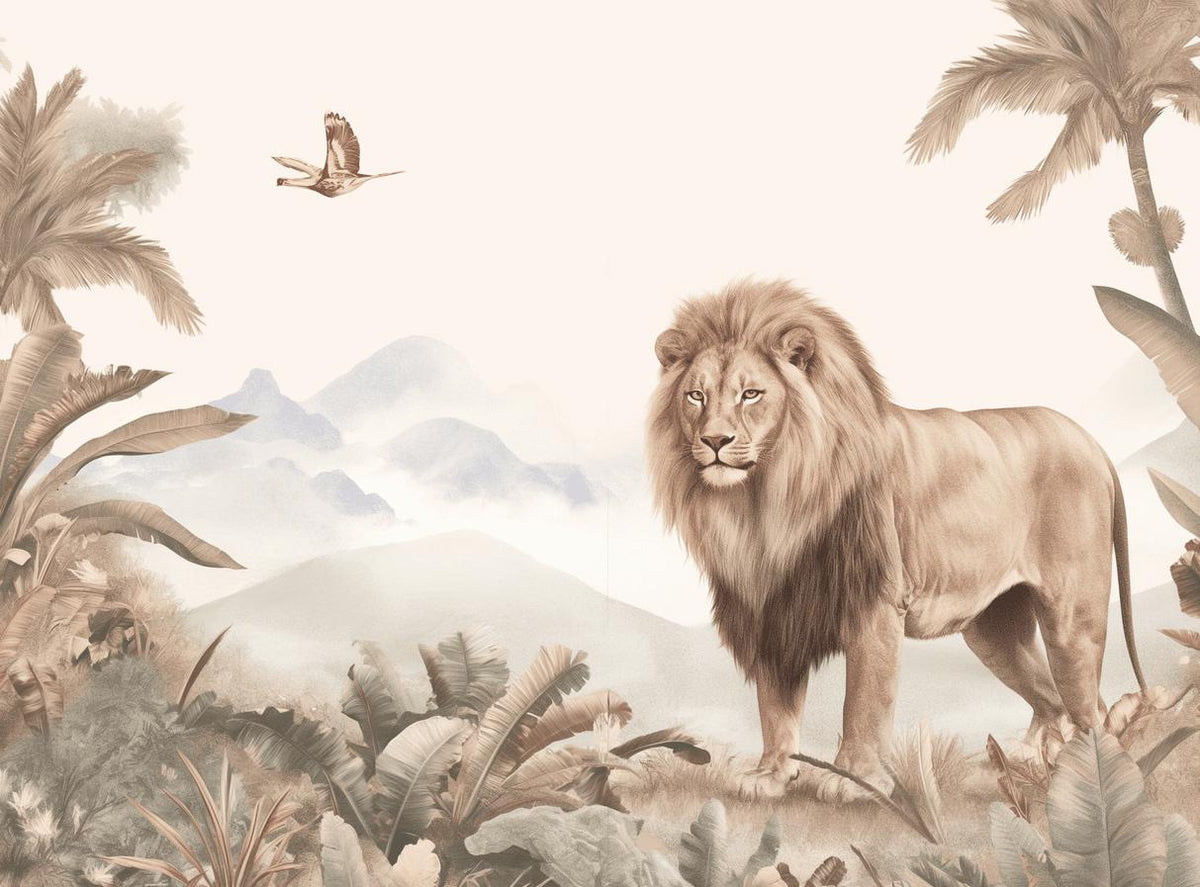 Papier peint lion jungle tropicale