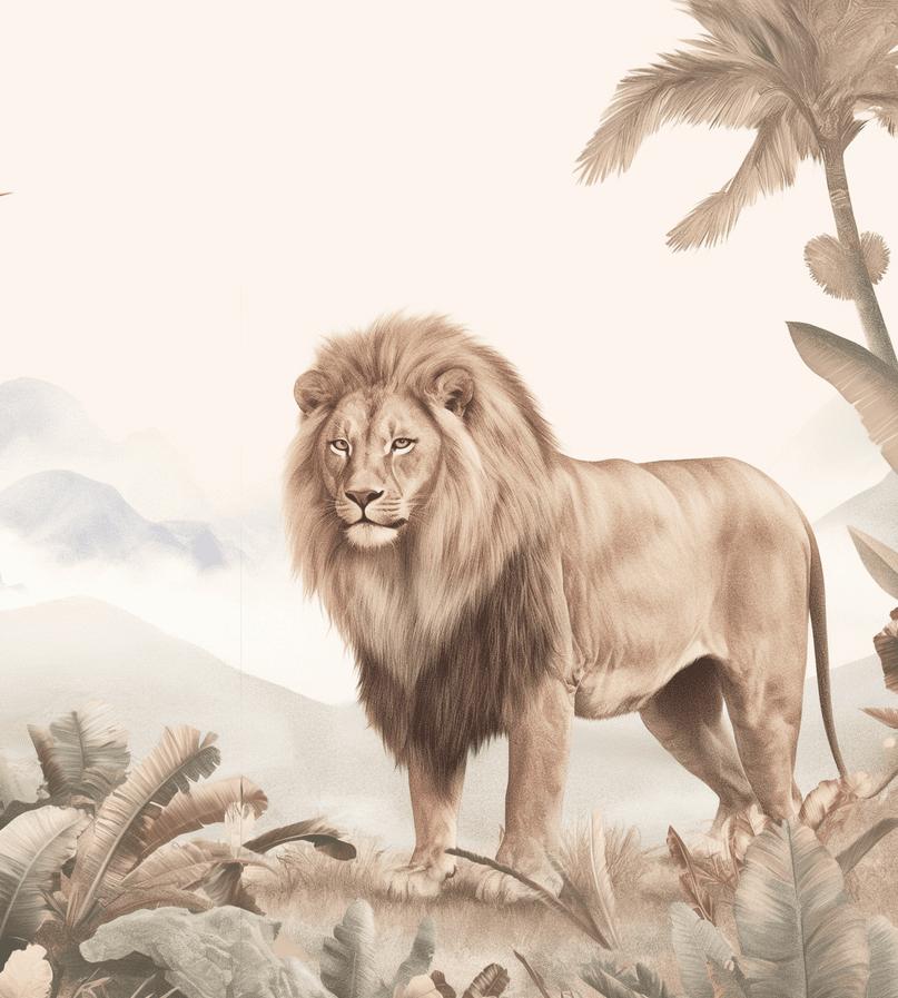 Papier peint lion jungle tropicale