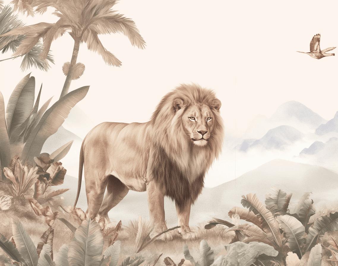 Papier peint lion jungle tropicale