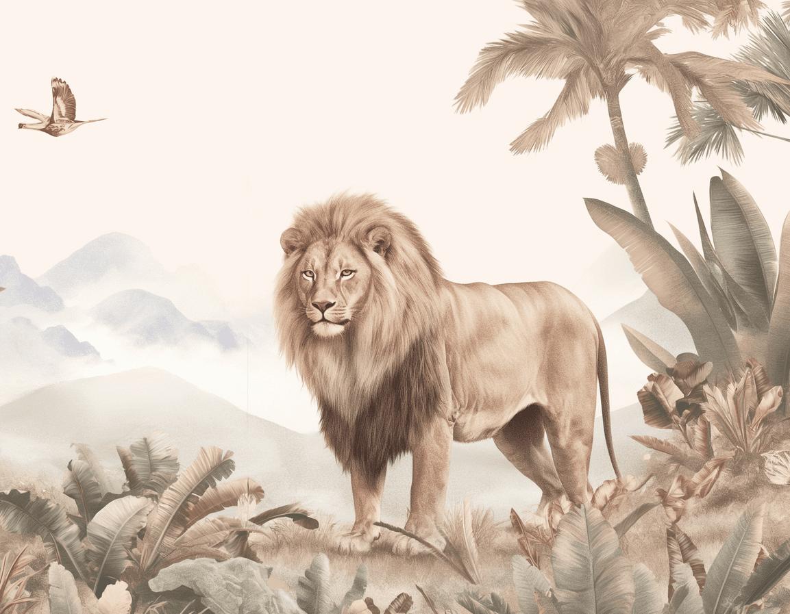 Papier peint lion jungle tropicale
