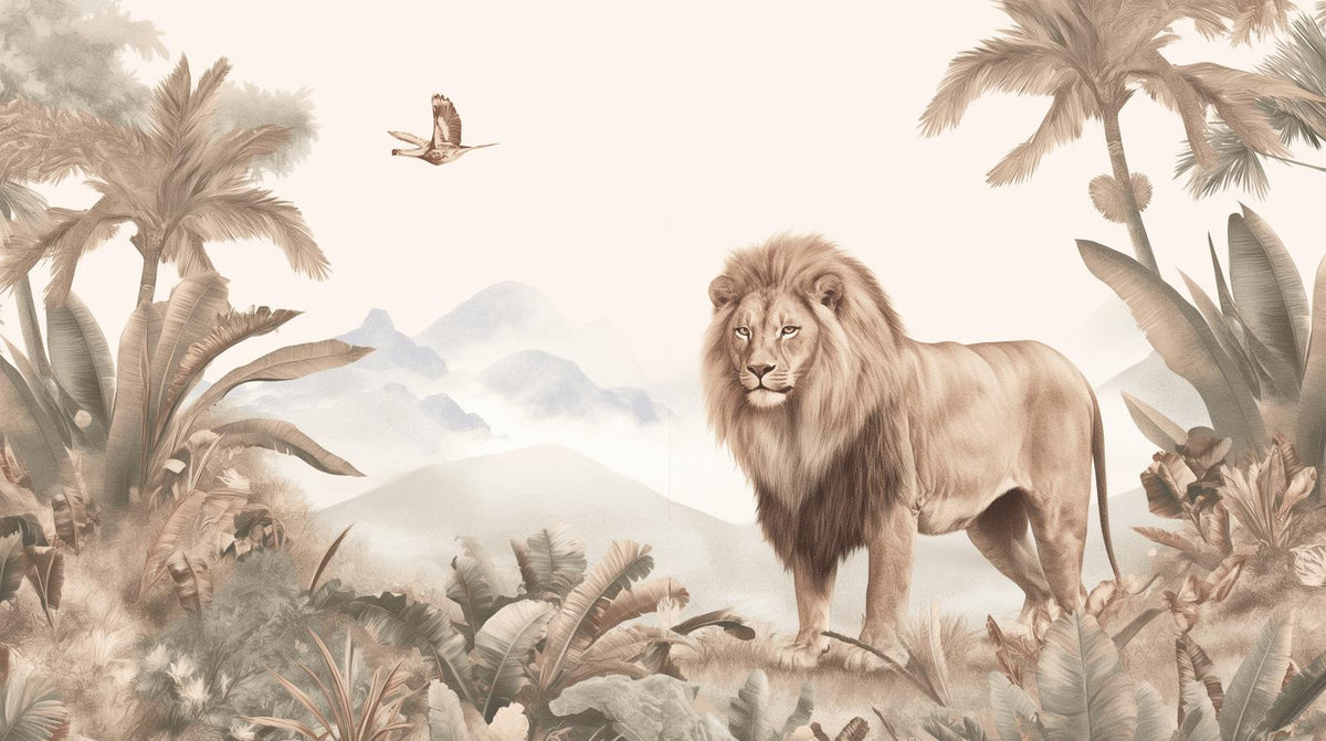 Papier peint lion jungle tropicale