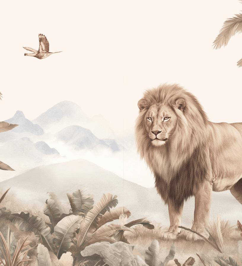 Papier peint lion jungle tropicale