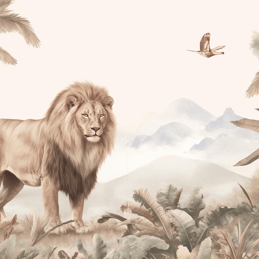 Papier peint lion jungle tropicale