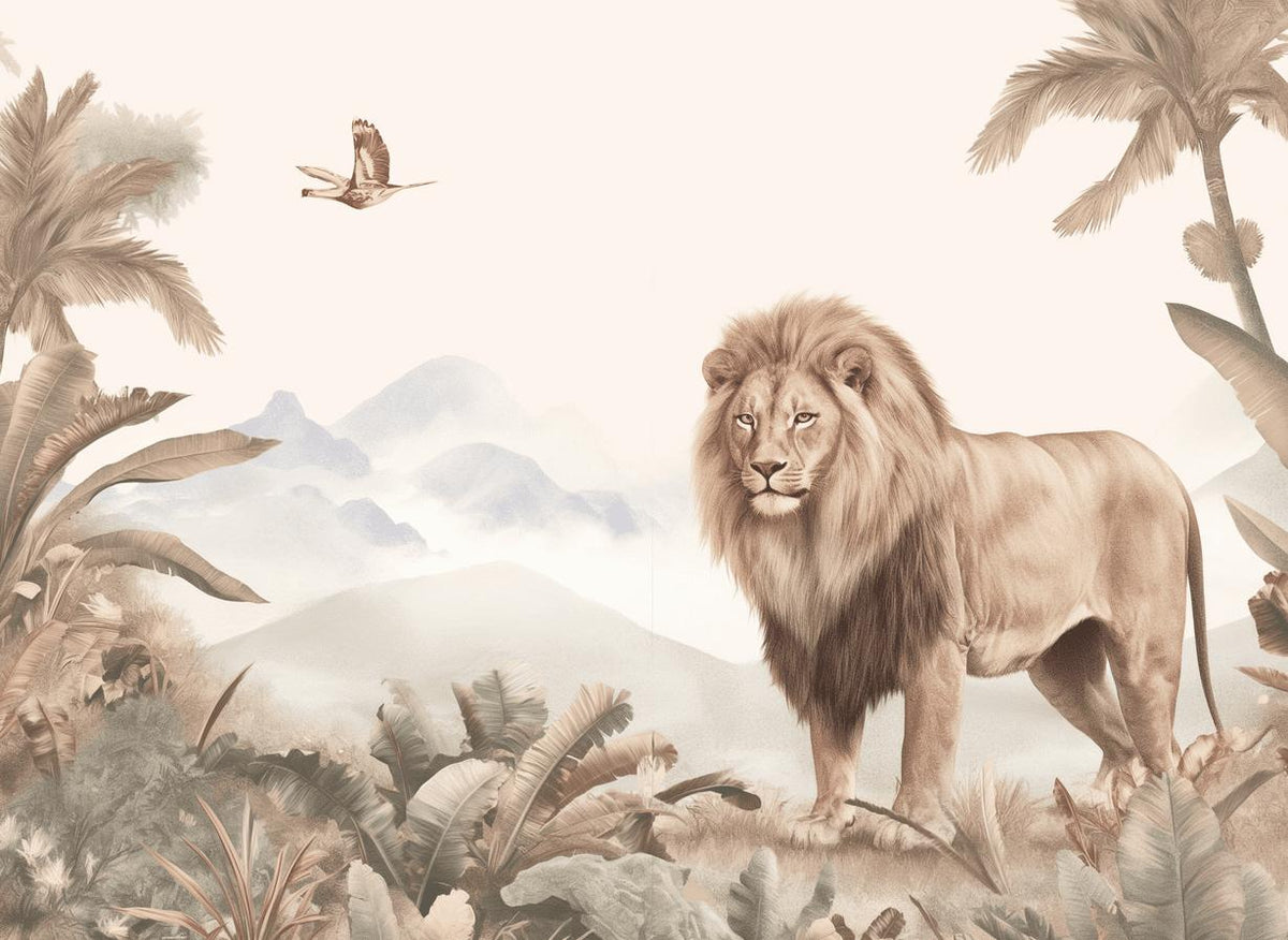 Papier peint lion jungle tropicale