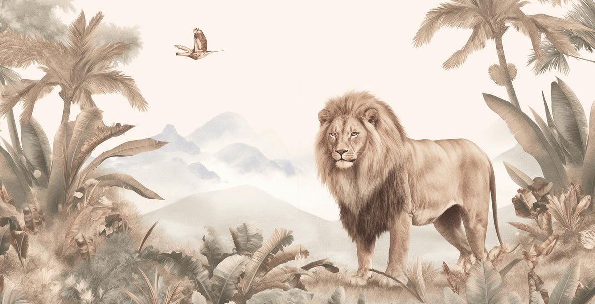 Papier peint lion jungle tropicale