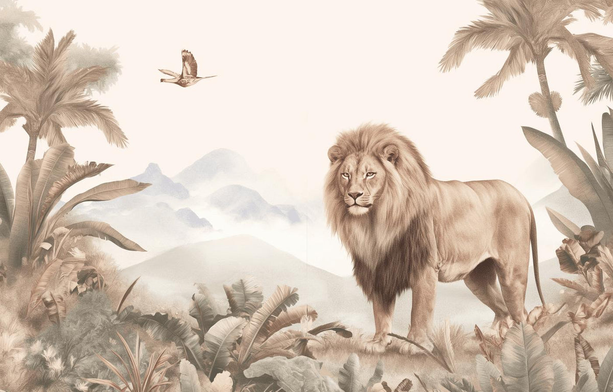 Papier peint lion jungle tropicale