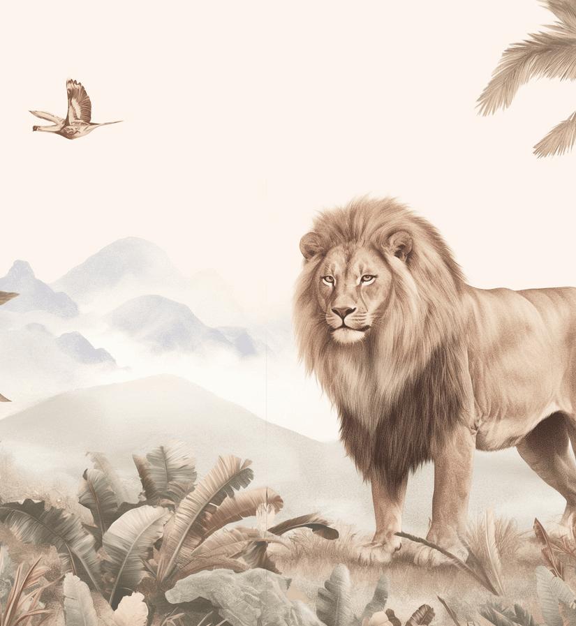 Papier peint lion jungle tropicale