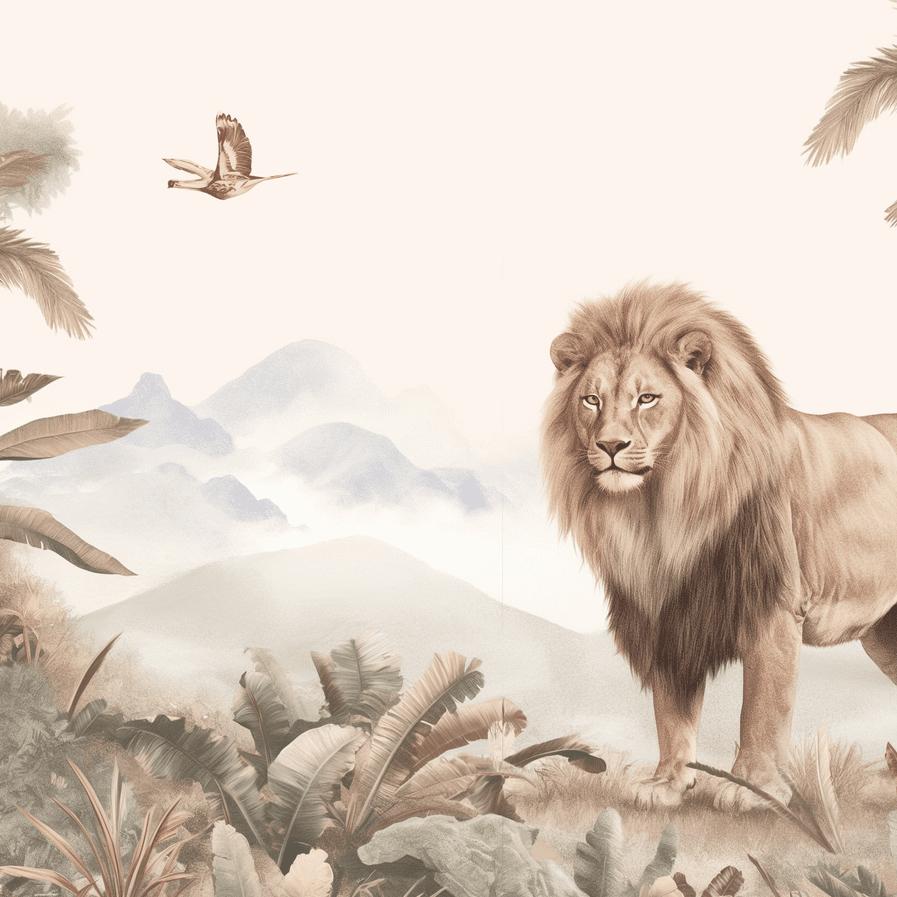 Papier peint lion jungle tropicale
