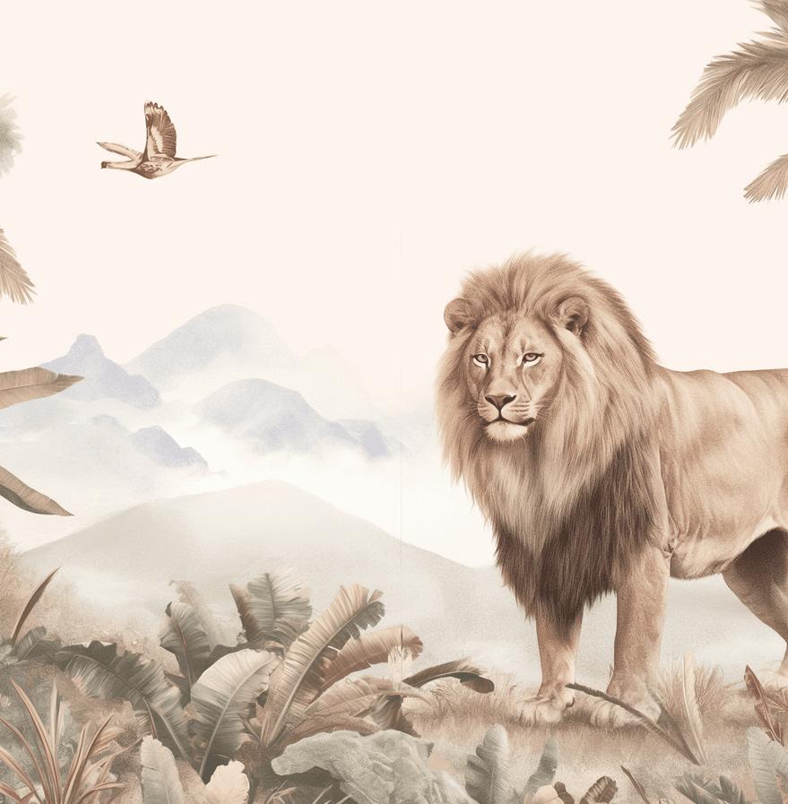 Papier peint lion jungle tropicale