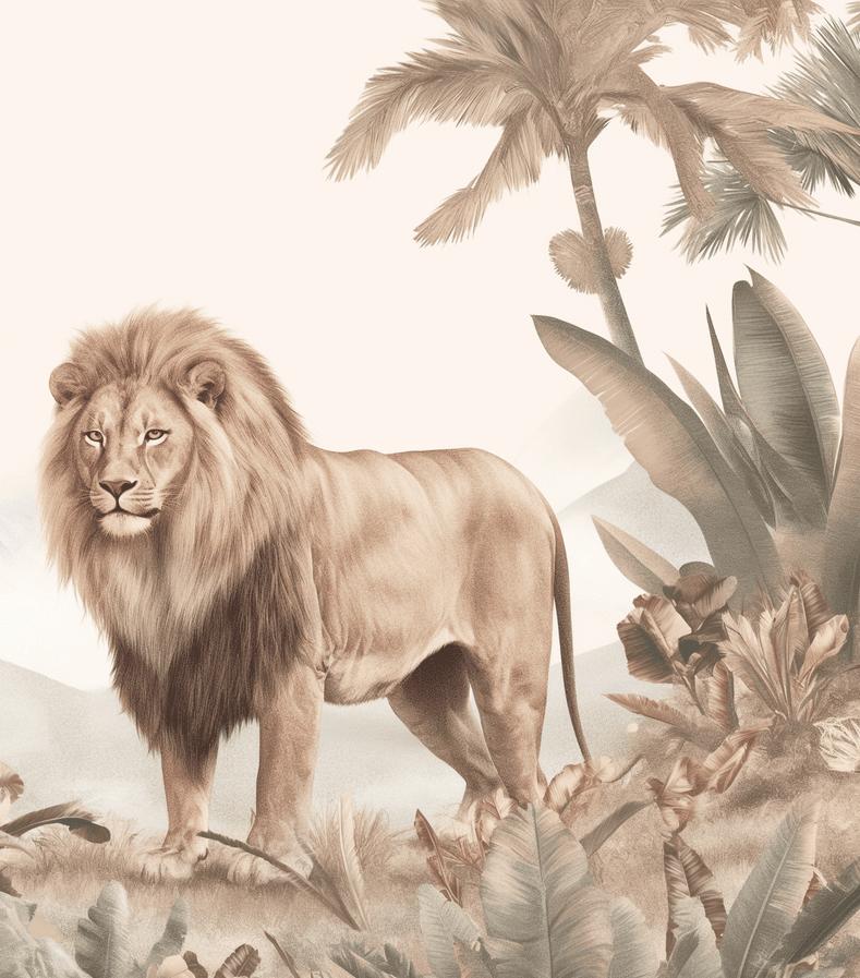 Papier peint lion jungle tropicale