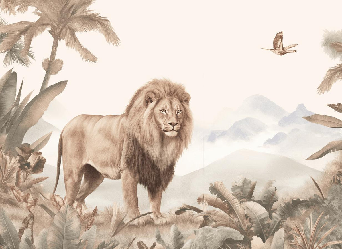 Papier peint lion jungle tropicale