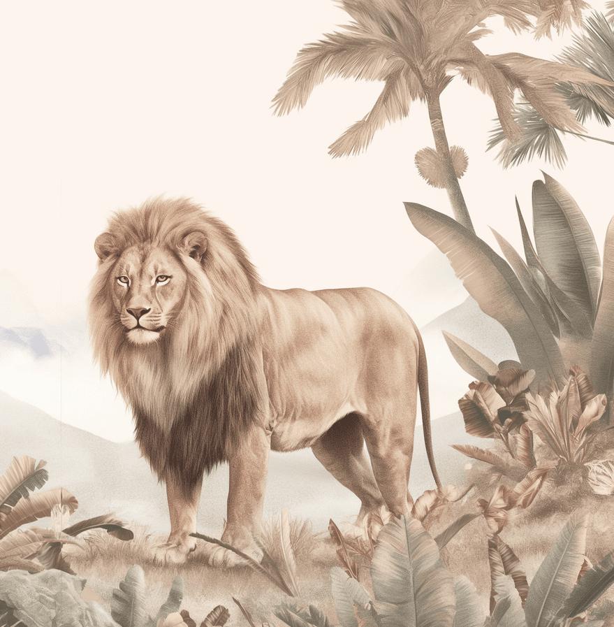 Papier peint lion jungle tropicale