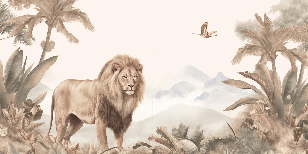 Papier peint lion jungle tropicale