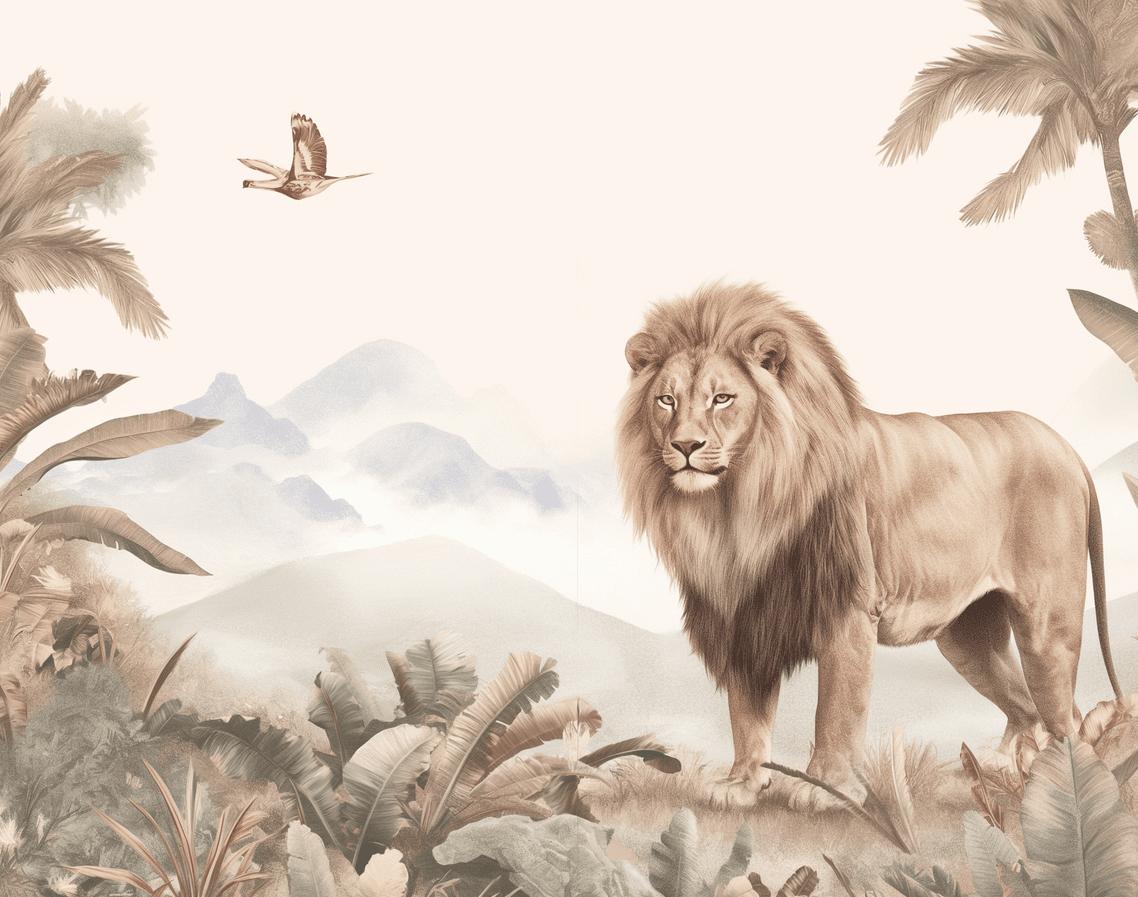 Papier peint lion jungle tropicale