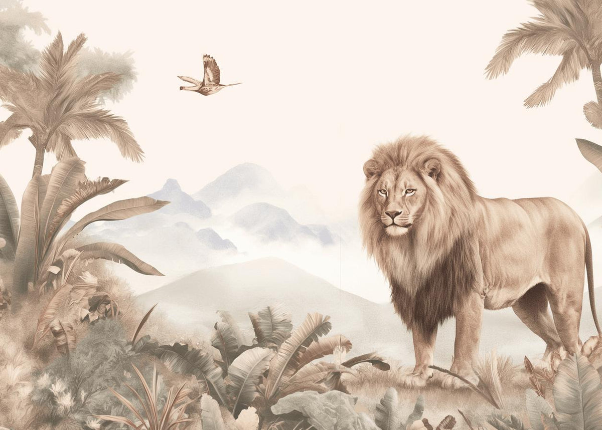 Papier peint lion jungle tropicale
