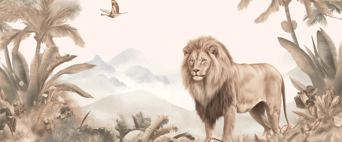 Papier peint lion jungle tropicale
