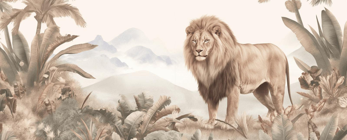 Papier peint lion jungle tropicale