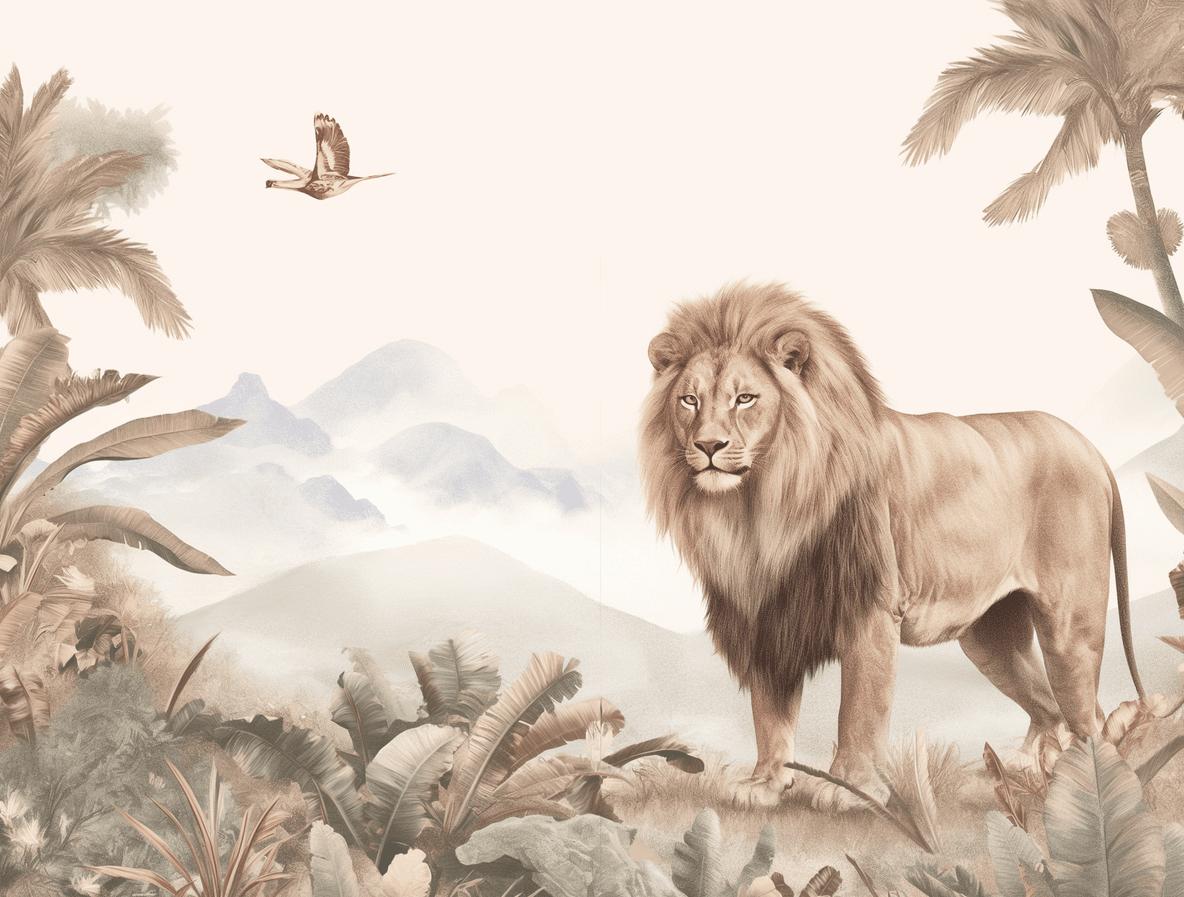 Papier peint lion jungle tropicale
