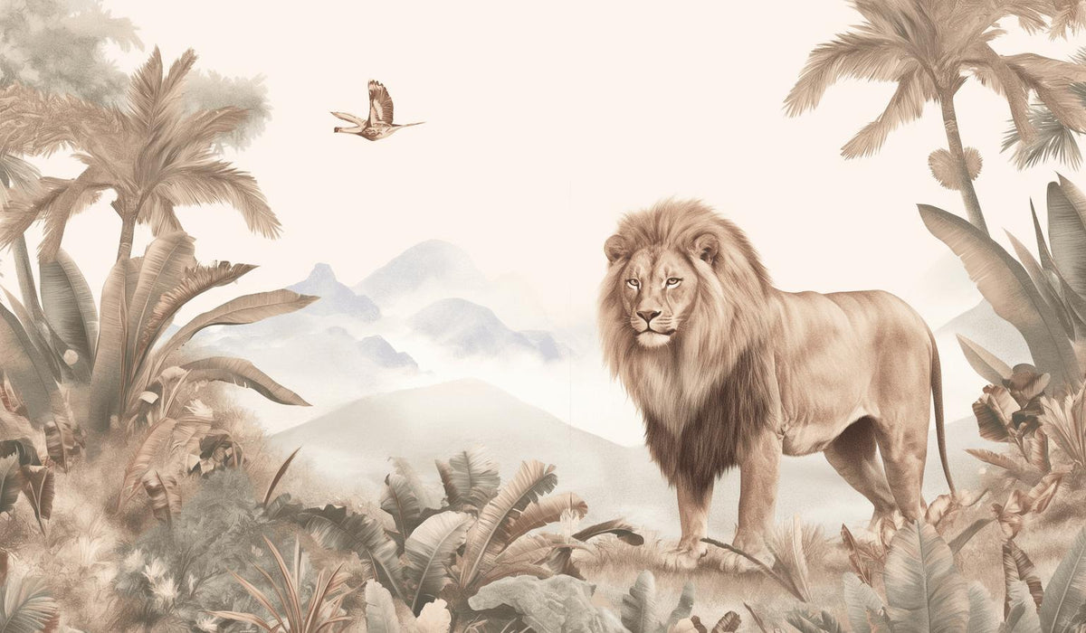Papier peint lion jungle tropicale
