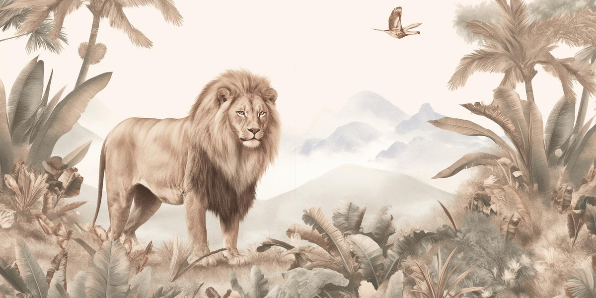 Papier peint lion jungle tropicale