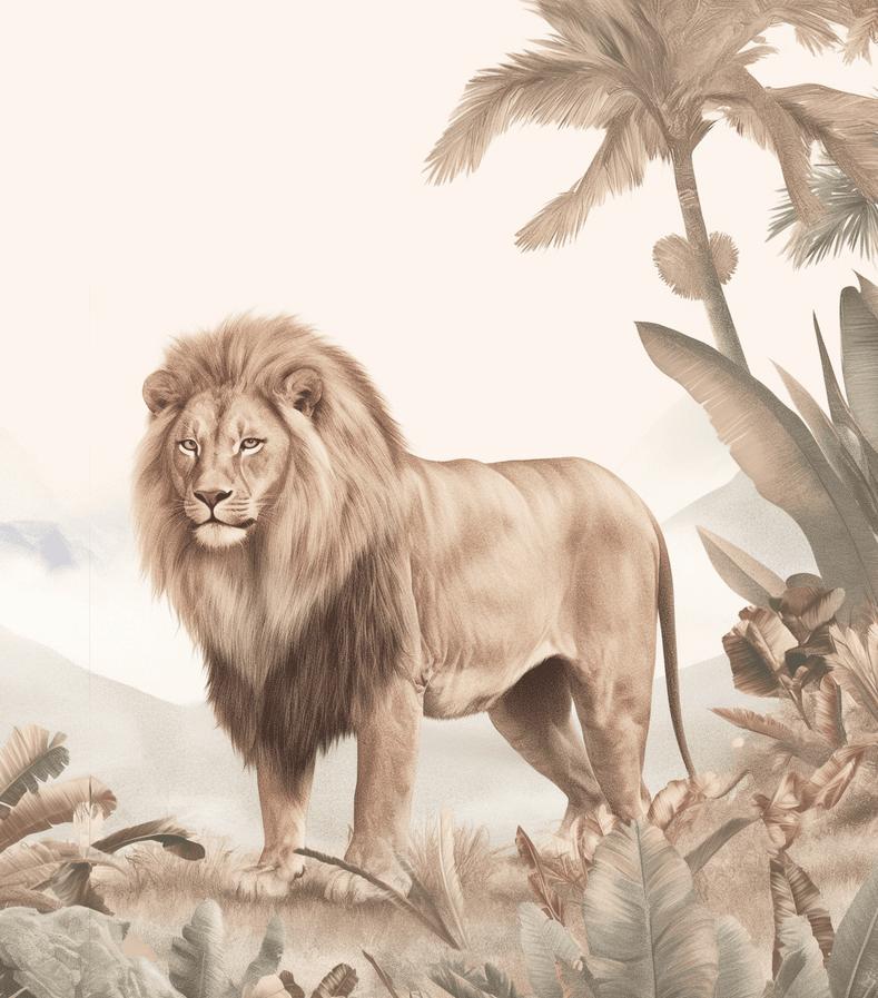 Papier peint lion jungle tropicale
